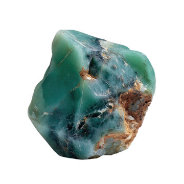 Polished green stone with blue and brown veins on black