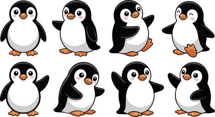 Isolated a kinds of deferent cute Penguin vector art with white background..