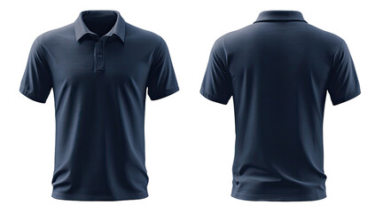 Dark navy polo shirt, front and back view