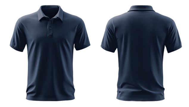 Dark navy polo shirt, front and back view