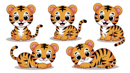 Obraz premium Isolated a kinds of deferent cute Tiger vector art with white background.