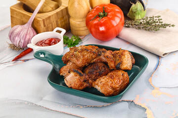 Grilled pork neck meat shashlik