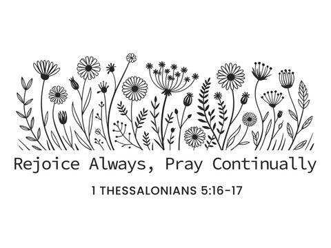 Black and white line art floral border with Christian scripture bible verse quote