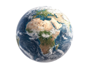 Detailed Earth globe, continents and clouds