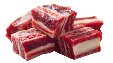 Pile of fresh raw beef short ribs isolated on transparent background