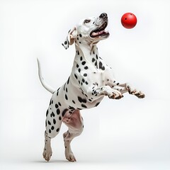 Energetic Dalmatian Dog Jumping to Catch a Ball