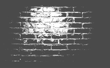 A black and white image showing a brick wall with some damage and missing pieces of the brickwork. Use for decoration, aging or old layer, Distress Overlay Texture, transparent background