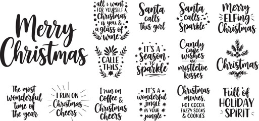 Merry Christmas SVG quote collection bundle for holiday apparel design and digital crafting