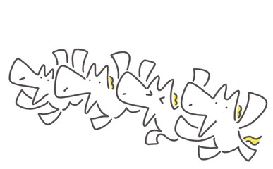 笑顔で新年をお祝いする白馬達　応援・ジャンプ・手描き