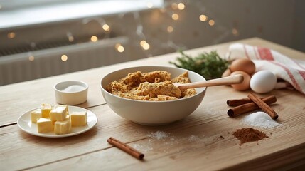 Rustic Winter Baking Scene with Cookie Dough and Natural Light 