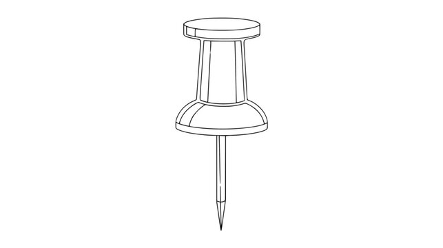 Minimalist outline drawing of a classic push pin (thumbtack), featuring a flat circular head and sharp pointed tip for bulletin boards. (PUSH PIN OUTLINE)