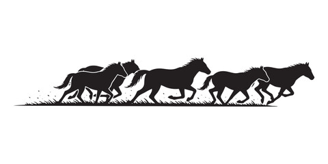 Silhouette of a herd of running horses
