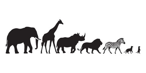 Silhouette of various african animals