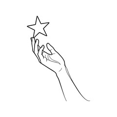 Minimalist Hand Holding Star Line Art Illustration