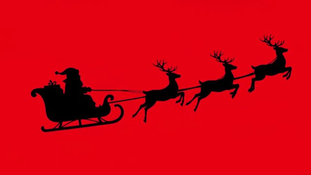 Santa Claus sleigh flying across magical night sky with reindeers - Generative AI