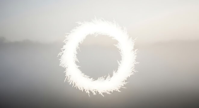 Beautiful frost ring in the fog on a cold winter day in the nature