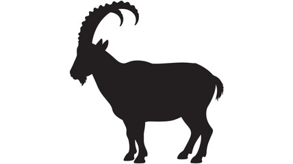Silhouette of an ibex a wild goat with large horns vector illustration isolated on white background
