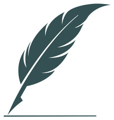 Obraz premium Quill pen writing a line in green on white background with ink and feather detail