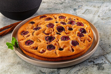 Crust homemade pie with plums