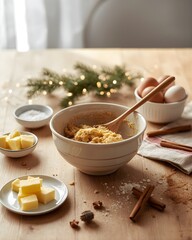Cozy Homemade Cookie Preparation on Wooden Table with Warm Tones 