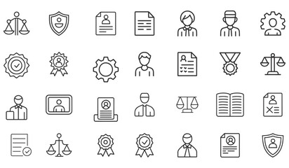 Collection of hand drawn icons representing law justice business and professional services