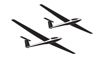 Two glider silhouettes simple vector illustration of soaring aircraft isolated on white background