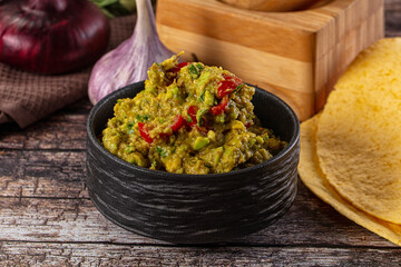 Green spicy Mexican guacamole dip