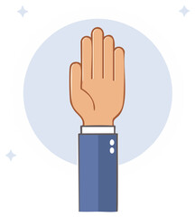 Obraz premium Raised hand in suit requesting halt with a cartoon style design