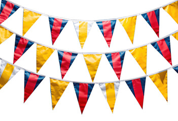 Obraz premium Colorful triangular bunting flags in red yellow blue white pattern