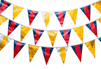 Colorful triangular bunting flags in red yellow blue white pattern