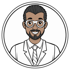 Fototapeta premium Smiling professional man in lab coat avatar with glasses cartoon illustration