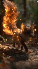Obraz premium Enchanted Fox with Glittering Tail in Magical Forest Environment