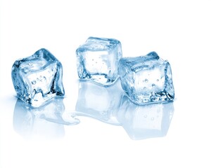 Fototapeta premium Clear Ice Cubes on Reflective Surface with Melting Water Droplets