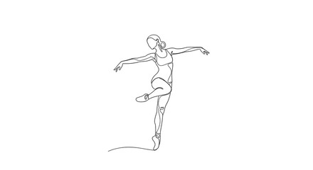 A minimalist line drawing of a female ballet dancer in a graceful pose on pointe.