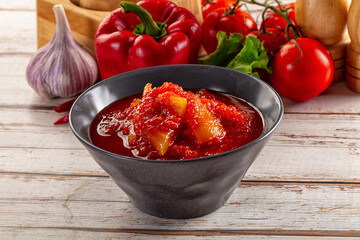 Hungarian lecho with pepper and tomato
