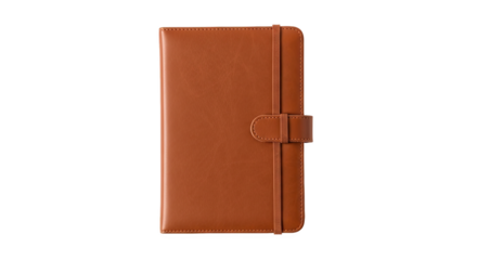 Brown leather-bound notebook with strap closure and visible stitching—smooth, professional, and ideal for journaling, planning, or business note-taking