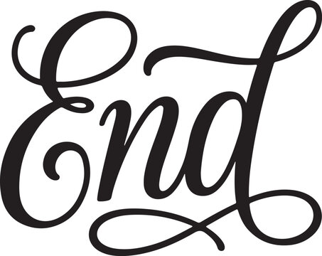 Beautiful vector lettering of the word End presented in an elegant flowing script typeface for final statements