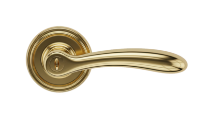 Elegant gold door handle with classic curves and concentric base plate detailing, featuring a keyhole for secure locking—ideal for upscale interiors and hardware catalogs