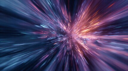 Bright light streaks emanate from a central point in a cosmic tunnel.