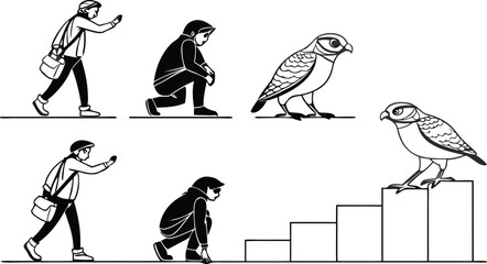 Motivational vector art showing a person rising towards success with a beautiful owl symbolising wisdom and guidance, making goals achievable