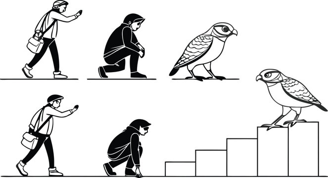 Motivational vector art showing a person rising towards success with a beautiful owl symbolising wisdom and guidance, making goals achievable