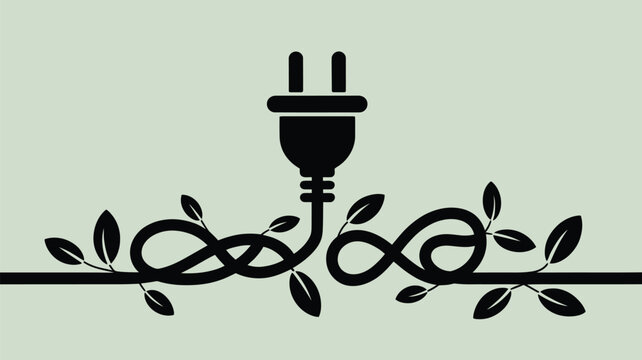 Sustainable energy concept featuring a power plug surrounded by organic foliage representing eco friendly power solutions and environmental responsibility