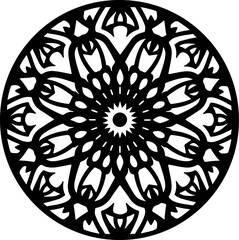 Symmetrical Decorative Mandala Pattern in Black and White
