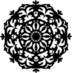Symmetrical Decorative Mandala Pattern in Black and White