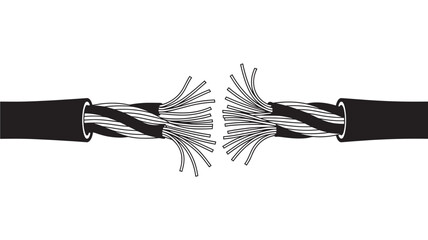 Broken electrical cable with frayed wires vector illustration of damaged power cord isolated on white background