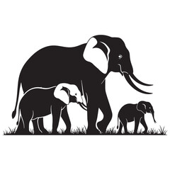 Elephant family silhouette isolated on white © ranojit