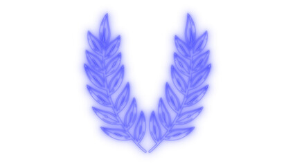 Modern symmetrical blue abstract botanical design featuring delicate white line art leaves arranged in an elegant U-shape, symbolizing growth and organic beauty, isolated on transparent background.