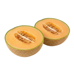Cantaloupe Melon Halved Revealing Orange Flesh and Seeds Against a Transparent Background