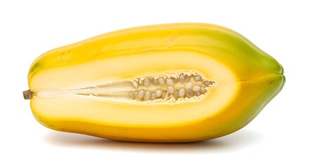Ripe Papaya Fruit Halved Showing Seeds and Flesh.