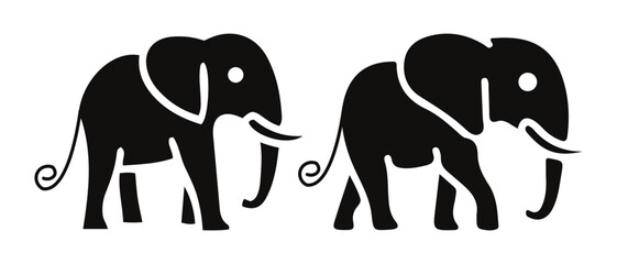 Two simple black elephant graphic icons, facing left and right.